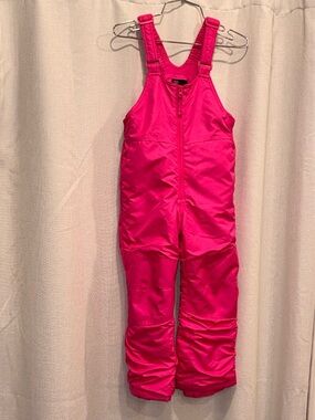 Kids Waterproof Bib Snow Pants in Bright Pink